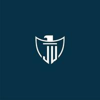 JW initial monogram logo for shield with eagle image vector design