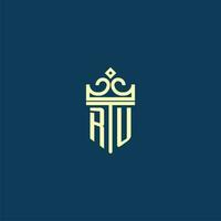 RU initial monogram shield logo design for crown vector image