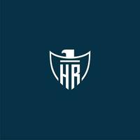 HR initial monogram logo for shield with eagle image vector design