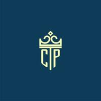 CP initial monogram shield logo design for crown vector image