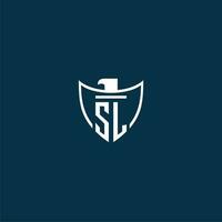 SL initial monogram logo for shield with eagle image vector design