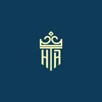 HR initial monogram shield logo design for crown vector image