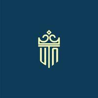 UN initial monogram shield logo design for crown vector image