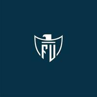 FU initial monogram logo for shield with eagle image vector design