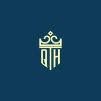 QH initial monogram shield logo design for crown vector image