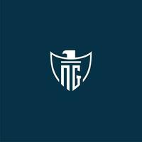 NG initial monogram logo for shield with eagle image vector design