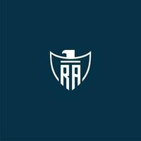 RA initial monogram logo for shield with eagle image vector design