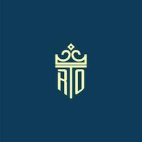 RO initial monogram shield logo design for crown vector image