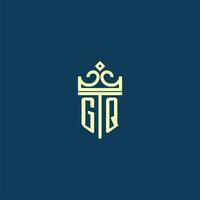GQ initial monogram shield logo design for crown vector image