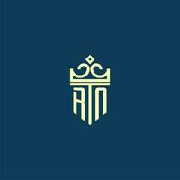 RN initial monogram shield logo design for crown vector image