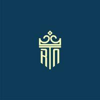 RN initial monogram shield logo design for crown vector image