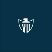 VW initial monogram logo for shield with eagle image vector design