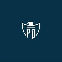 PD initial monogram logo for shield with eagle image vector design