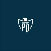 PD initial monogram logo for shield with eagle image vector design