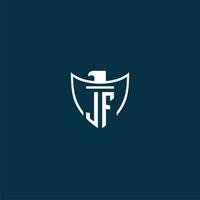 JF initial monogram logo for shield with eagle image vector design