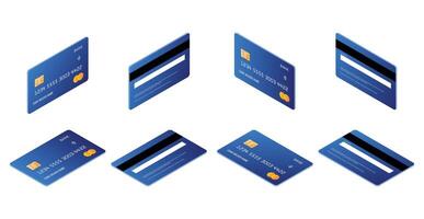 Credit card isometric icons set. Side and top view on white background. illustrator vector. vector