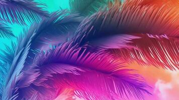 imbottito palma albero su cielo fondazione condizionato nel eccitato cosparso arcobaleno neon pastello colori. video animazione