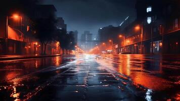 klamm schwarzes Oberteil, Betrachtung von Neon- Beleuchtung, ein Suchscheinwerfer, Rauch. theoretisch Licht im ein düster reinigen Straße mit Rauch, schwächen Wolke. ai generiert video
