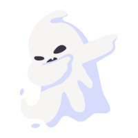 Cartoon ghost in white robe floating Haunt and scare people on Halloween night. png