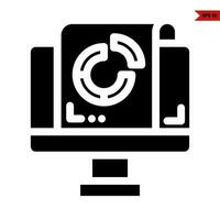 computer with document glyph icon vector