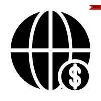 earth with money in button glyph icon vector