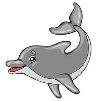 Cartoon jumping dolphin. Vector illustration of a cute sea animal in a children style.