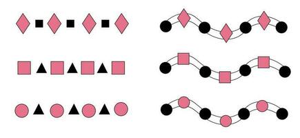 garabatear divisores geometría resumen. vector adornos y guirnaldas con decorativo elementos. divisor con triangulos, círculos, cuadrícula, rombos en negro y rosado para cuadernos, diario, pancartas