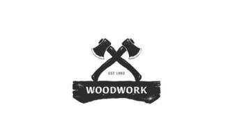 Woodwork logos. Vector badges for carpentry, sawmill, lumberjack service or woodwork shop