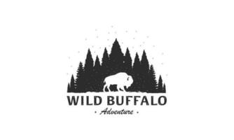 Wild Buffalo vintage Logo Design. Bison Bull Buffalo Angus Silhouette Vintage Retro Logo, Buffalo Breeders Vector Illustration.
