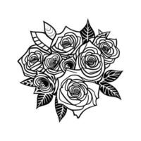 Bouquet of rose hand drawn pencil sketch, coloring page, and book, Rose flower outline, illustration ink art. rose vector art.