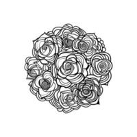 Bouquet of rose hand drawn pencil sketch, coloring page, and book, Rose flower outline, illustration ink art. rose vector art.