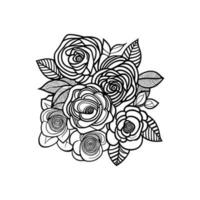 Bouquet of rose hand drawn pencil sketch, coloring page, and book, Rose flower outline, illustration ink art. rose vector art.