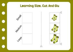 aprendizaje tamaño. cortar y pegamento el calcetines vector
