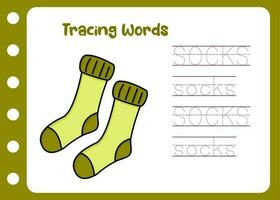tracing the word of socks.learning fun for kids vector