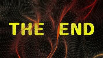 Text The end 3D digital technology animated on red particle background video