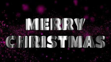 texto alegre Natal prata 3d digital tecnologia animado em Rosa partícula fundo video