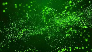 3D abstract digital technology animated green light particles on green background. video