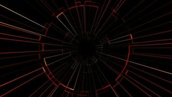 3D abstract digital technology tunnel animated red light particles on black background. video