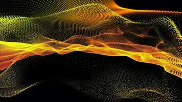 3D abstract digital technology animated orange-red light particles on black background. video