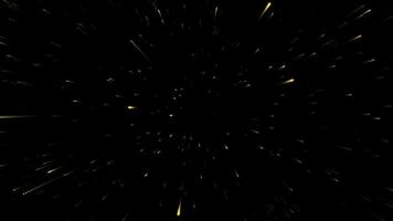 3D abstract digital technology zoom animated yellow light particles on black background. video