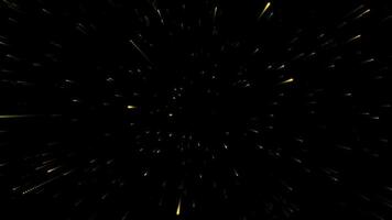 3D abstract digital technology zoom animated yellow light particles on black background. video