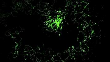 3d abstrait numérique La technologie Animé vert lumière particules sur noir Contexte. video