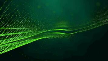 3D abstract digital technology animated green light particles on green gradient background. video