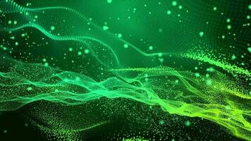 3D abstract digital technology animated green light particles on green background. video