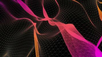 3D abstract digital technology animated pink light particles on black background. video