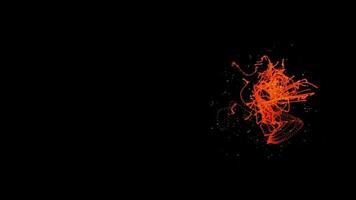 3D abstract digital technology animated orange-red light particles on black background. video