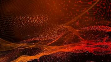 3D abstract digital technology animated red light particles on red background. video