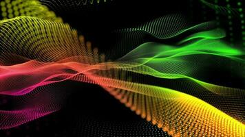 3D abstract digital technology animated multicolored light particles on black background. video