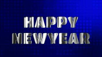 texto feliz ano Novo prata 3d digital tecnologia animado em azul partícula fundo video
