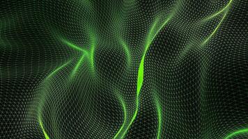 3D abstract digital technology animated green light particles on black background. video